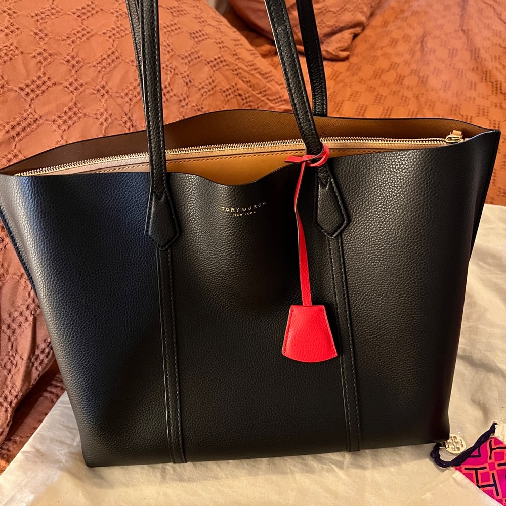 Tory Burch Black Tote with Red Charm